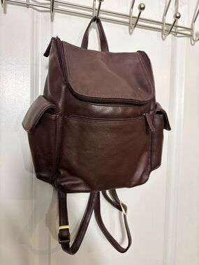 Genuine Pebbled Leather Organizer Backpack - Rich Chocolate Brown